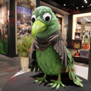 Green Crow mascot costume character dressed with a Blouse and Scarves