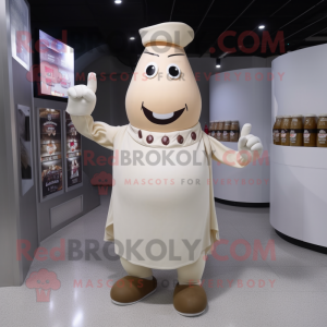 Tan Bottle Of Milk mascot costume character dressed with a Wrap Skirt and Digital watches