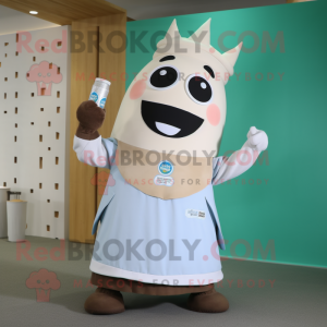 Tan Bottle Of Milk mascot costume character dressed with a Wrap Skirt and Digital watches