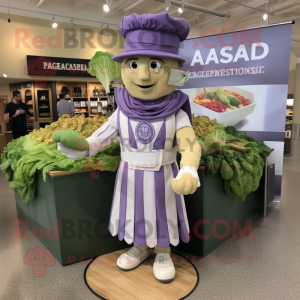 Lavender Caesar Salad mascot costume character dressed with a Empire Waist Dress and Caps