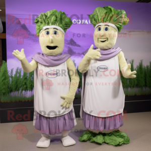 Lavender Caesar Salad mascot costume character dressed with a Empire Waist Dress and Caps