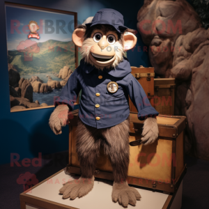 Navy Monkey mascot costume character dressed with a Cargo Shorts and Shawl pins