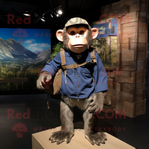 Navy Monkey mascot costume character dressed with a Cargo Shorts and Shawl pins