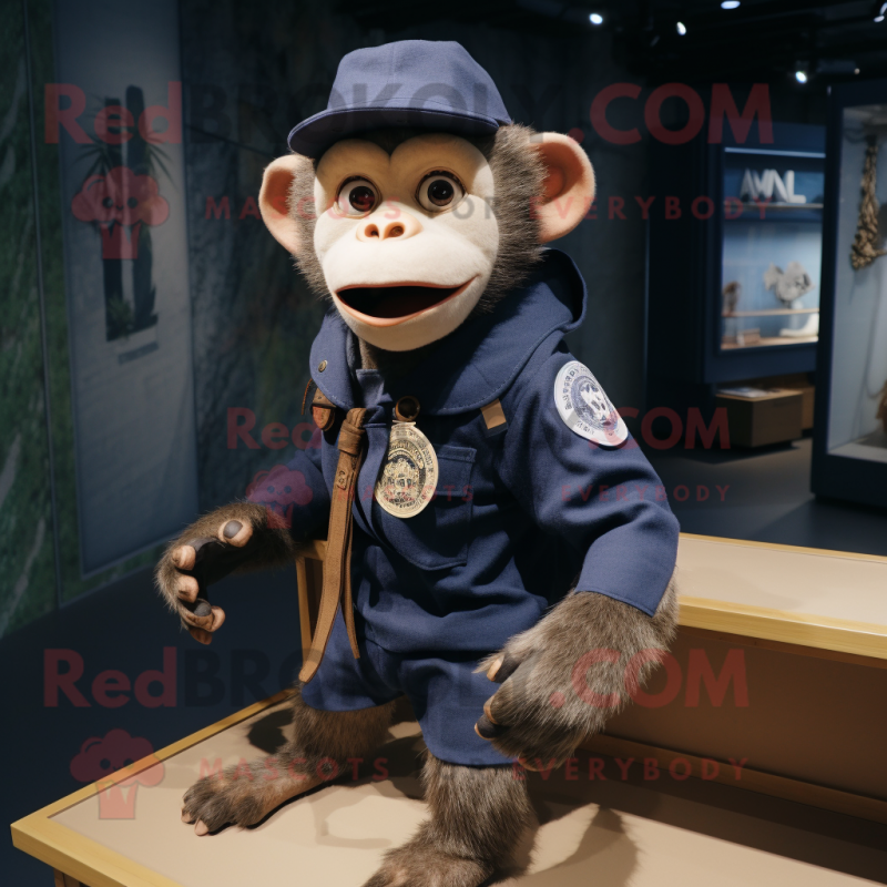 Navy Monkey mascot costume character dressed with a Cargo Shorts and Shawl pins