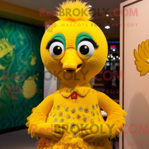 Gul påfugl maskot kostume...