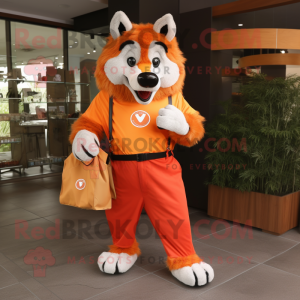 Orange Say Wolf mascot costume character dressed with a Trousers and Tote bags