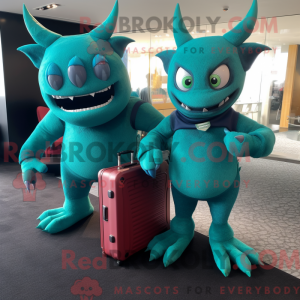 Teal Demon mascot costume...