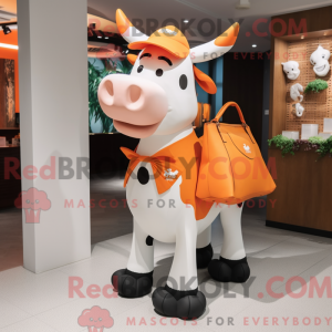 Orange Holstein Cow mascot...