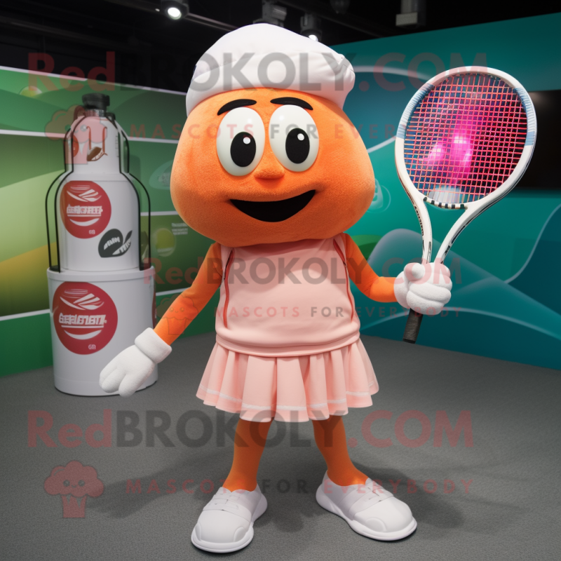 Peach Tennis Racket mascot costume character dressed with a Bodysuit and Beanies