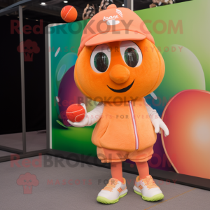 Peach Tennis Racket mascot costume character dressed with a Bodysuit and Beanies