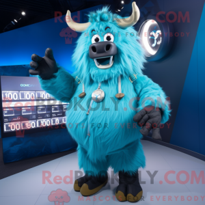 Cyan Yak maskotdraktfigur...