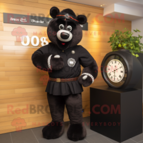 Black Guinness mascot costume character dressed with a Playsuit and Bracelet watches