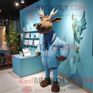 Cyan Elk maskot kostume...