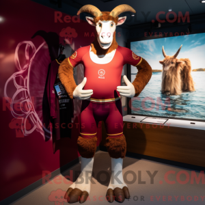 Maroon Goat mascot costume...