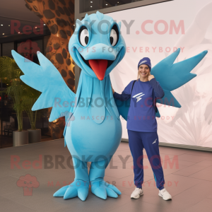 Sky Blue Pterodactyl mascot costume character dressed with a Joggers and Gloves