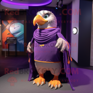 Purple Falcon mascot costume character dressed with a Cardigan and Wraps