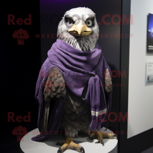 Purple Falcon mascot costume character dressed with a Cardigan and Wraps