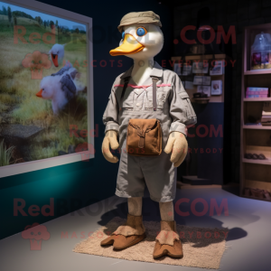 nan Goose mascot costume character dressed with a Cargo Shorts and Gloves