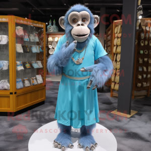 Sky Blue Chimpanzee mascot costume character dressed with a Wrap Dress and Bracelets