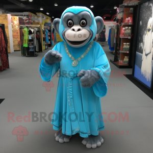 Sky Blue Chimpanzee mascot costume character dressed with a Wrap Dress and Bracelets