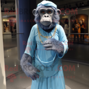 Sky Blue Chimpanzee mascot costume character dressed with a Wrap Dress and Bracelets