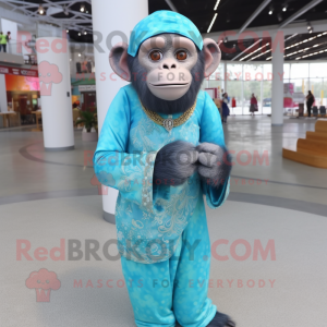 Sky Blue Chimpanzee mascot costume character dressed with a Wrap Dress and Bracelets