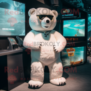 White Teddy Bear mascot costume character dressed with a Bikini and Watches