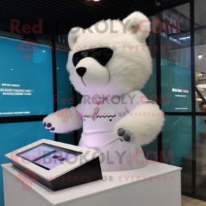 White Teddy Bear mascot costume character dressed with a Bikini and Watches