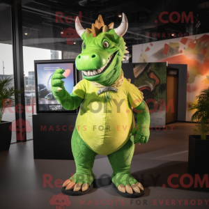 Limegrøn Triceratops maskot...