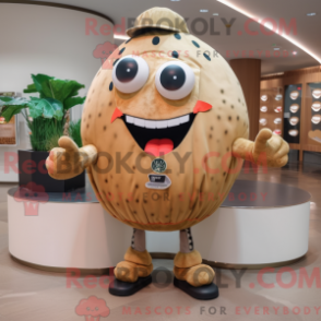 Brun melon maskotdräkt med läderjacka och ringar - Melonmaskotar - REBROKO_331542 - RedBrokoly.com