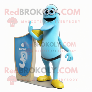 Sky Blue Banana mascot costume character dressed with a One-Piece Swimsuit and Wallets
