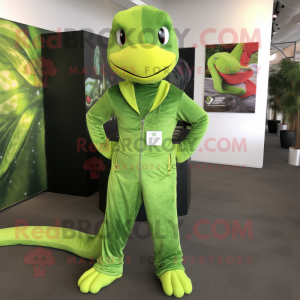 Lime Green Python mascot costume character dressed with a Joggers and Pocket squares