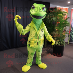 Lime Green Python mascot costume character dressed with a Joggers and Pocket squares