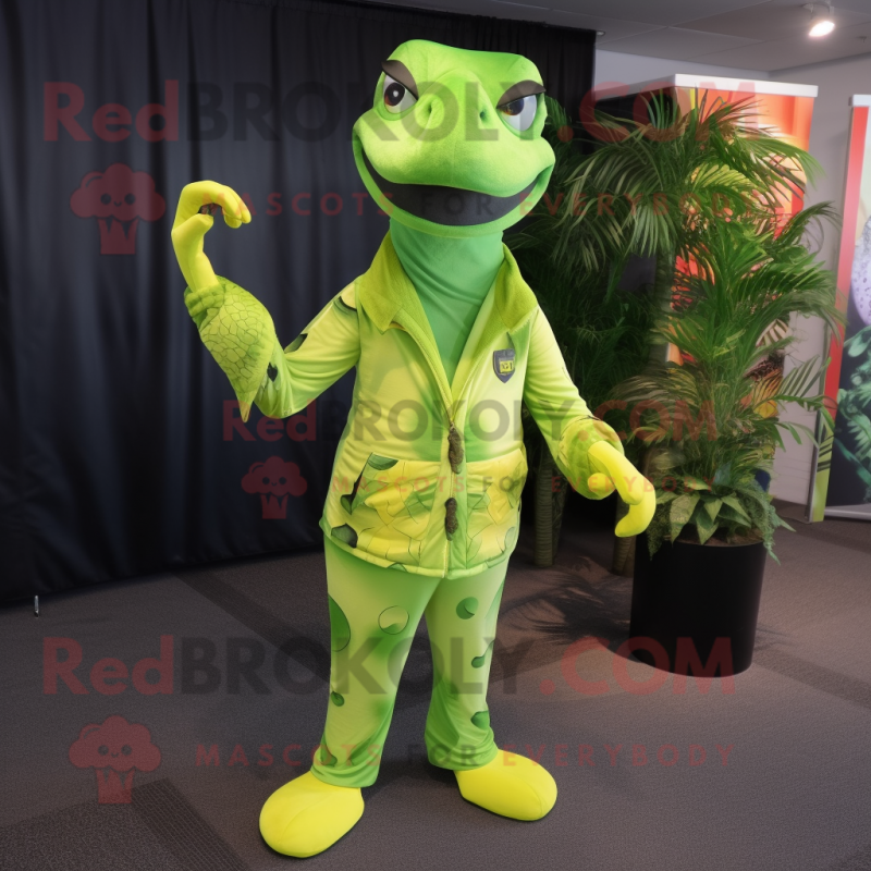 Lime Green Python mascot costume character dressed with a Joggers and Pocket squares Lime Green Python mascot costume character dressed with a Joggers and Pocket squares