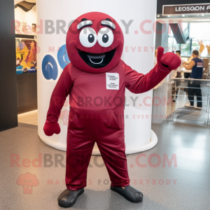 Maroon Aglet mascot costume character dressed with a Jumpsuit and Brooches