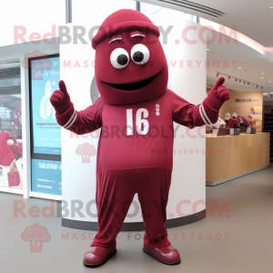 Maroon Aglet mascot costume character dressed with a Jumpsuit and Brooches