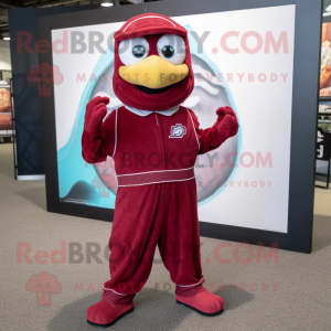 Maroon Aglet mascot costume character dressed with a Jumpsuit and Brooches