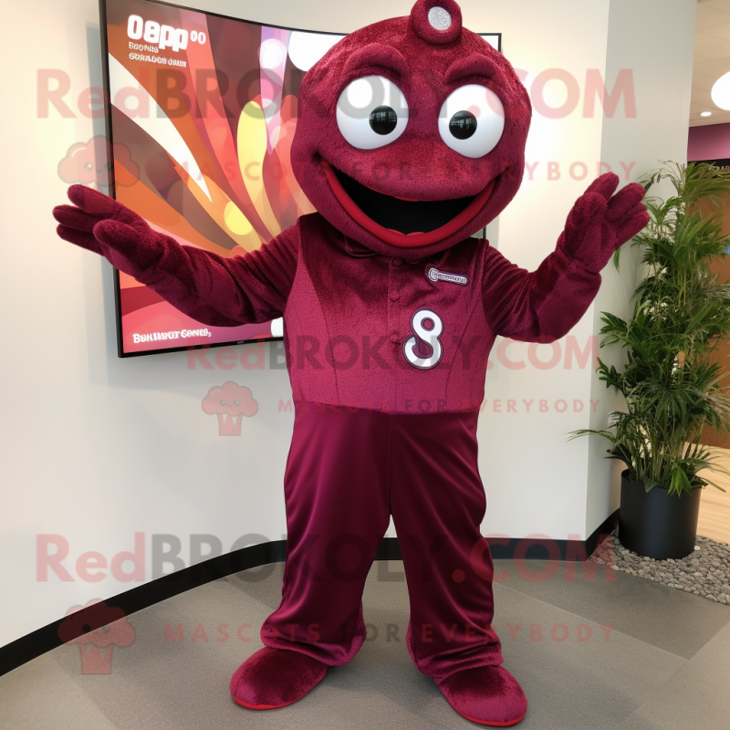 Maroon Aglet mascot costume character dressed with a Jumpsuit and Brooches