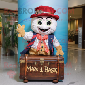 nan Treasure Chest mascot costume character dressed with a Dress Shirt and Backpacks