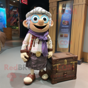 nan Treasure Chest mascot costume character dressed with a Dress Shirt and Backpacks