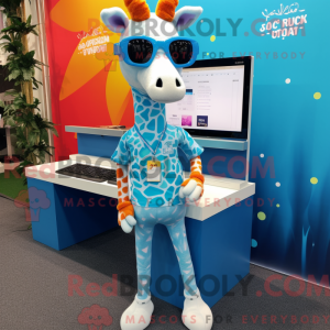 Sky Blue Giraffe maskot...