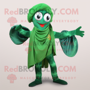 Forest Green Shrimp Scampi mascot costume character dressed with a Capri Pants and Scarves