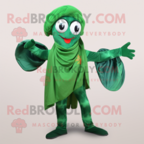 Forest Green Shrimp Scampi mascot costume character dressed with a Capri Pants and Scarves