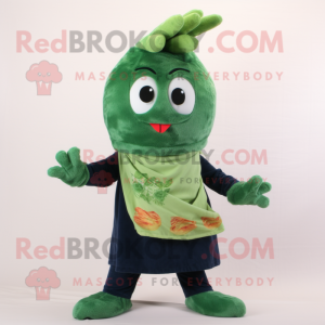 Forest Green Shrimp Scampi mascot costume character dressed with a Capri Pants and Scarves