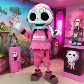 Pink Graveyard mascot costume character dressed with a T-Shirt and Bracelet watches