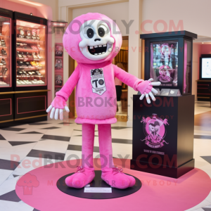 Pink Graveyard mascot costume character dressed with a T-Shirt and Bracelet watches