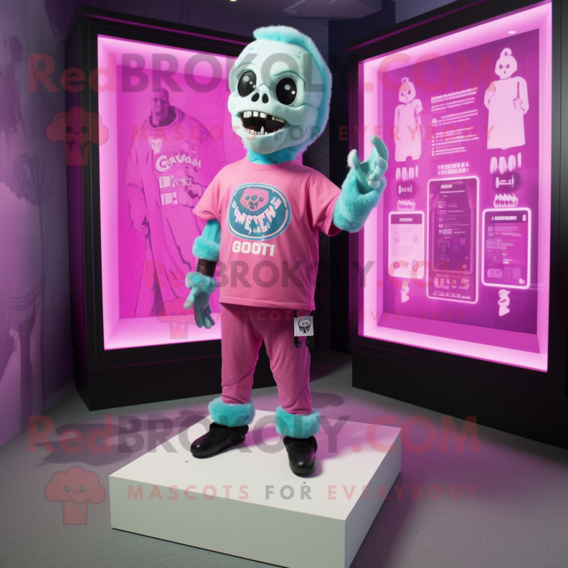 Pink Graveyard mascot costume character dressed with a T-Shirt and Bracelet watches