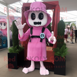 Pink Graveyard mascot costume character dressed with a T-Shirt and Bracelet watches