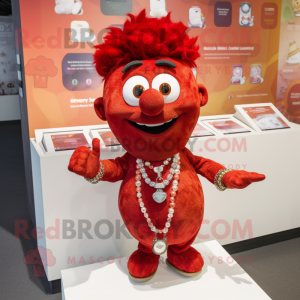 Red Tikka Masala mascot costume character dressed with a Poplin Shirt and Necklaces