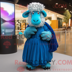 Blå Merino Sau maskot drakt...